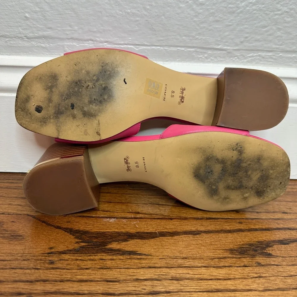 Coach Hot Pink Maggi‎ Sandal Leather Block Heel Slide Size 8.5